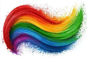A stunning wave of paint flows across the canvas, featuring bright colors like red, orange, yellow, green, blue, and purple. The vibrant strokes create a dynamic and lively artistic expression. photo