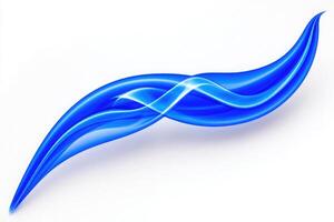 A smooth and flowing blue shape curves gracefully, showcasing a blend of light and shadow. The abstract design evokes fluidity and harmony, making it suitable for modern decor. photo