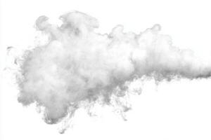 A thick cloud of white vapor floats in a bright space, creating a soft and ethereal atmosphere. The vapor appears textured and dynamic, adding an artistic touch to the setting. photo