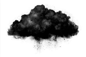 A dense black cloud appears to float above a light surface, surrounded by soft edges and textures. The cloud is rich in detail, showcasing various shades and bursts of darkness. photo