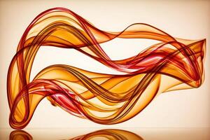 Delicate ribbons of orange and red flow gracefully in waves against a soft, neutral background, creating an elegant and soothing visual effect. photo