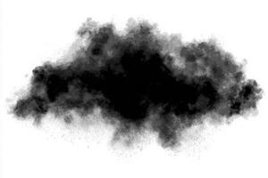 A swirling dark cloud appears with indistinct edges, showcasing various shades of gray and black. The abstract formation gives a sense of movement and depth, resembling smoke or a mist. photo