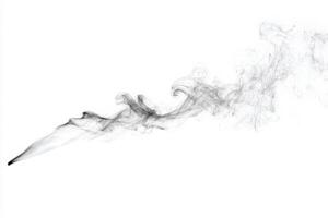 Delicate black smoke gracefully twists and swirls, creating intricate patterns against a stark white backdrop. The movement suggests fluidity and mystery in the air. photo