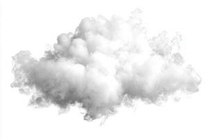 A soft, fluffy white cloud looms against a bright blue sky. The cloud appears dense and textured, casting a light shadow below. Sunlight bathes the scene, enhancing the clouds brightness. photo