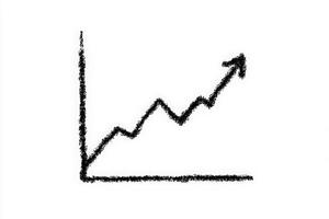 A simple line graph shows a consistent upward trend with jagged peaks, representing growth over a defined period. The sketch-like style emphasizes a focus on progress. photo