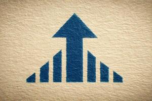 A blue upward arrow and bar graph represent growth and improvement. This visual conveys a strong message about increasing trends in business metrics and financial performance. photo
