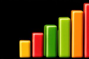 Vibrant bars in yellow, red, green, and orange display a gradual increase in value. The sleek and shiny surface of the bars enhances the visual appeal, set against a black background. photo