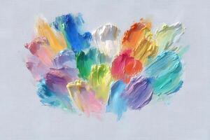 A collection of vivid paint swatches showcases a variety of colors, including pastels and bright hues. The textured background enhances the visual appeal, inviting creativity and artistic expression. photo