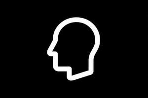 A minimalistic outline of a human head profile stands out against a solid black background. The design highlights creativity and simplicity, emphasizing the contours and features of the face. photo
