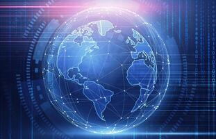 Global Network Connection. Creative Illustration Of Digital World Globe Over Abstract Binary Code Background photo