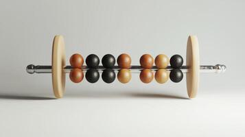 Elegant wooden and metal sequential ball display. photo