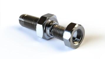 Close-up view of a metallic bolt and nut assembly. photo