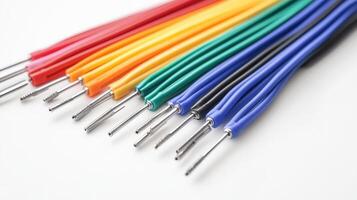 Colorful jumper wires arranged in a close-up view. photo
