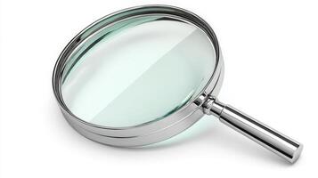 Close-up view of a magnifying glass on a white background. photo