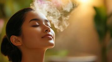 Relaxing facial treatment with warm steam. photo
