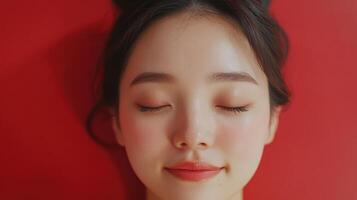 Close-up view of a young woman's peaceful expression. photo