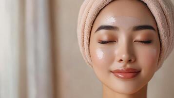 Close-up portrait of a person with a facial treatment. photo