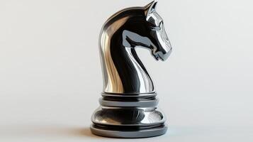 Rendered metallic chess knight piece, side profile view. photo