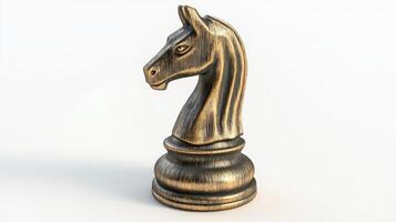 Bronze chess knight figure against a plain background. photo