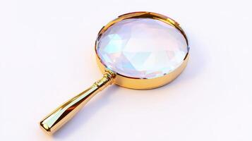 Golden magnifying glass with a faceted lens against a white background. photo