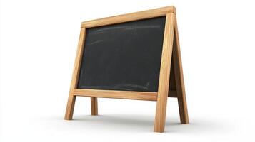 Empty wooden easel chalkboard display against a white background. photo