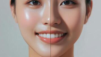 Comparison of skin tones, highlighting improved complexion. photo