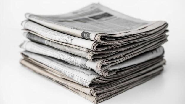 Stack of newspapers on a plain white background. photo