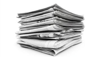 Stack of newspapers isolated on white background. photo