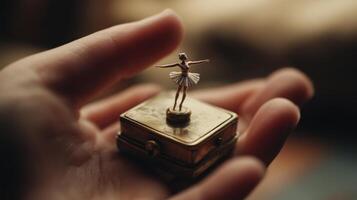 A tiny ballerina figurine in a decorative music box. photo