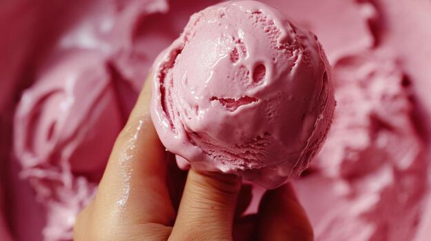 Close-up view of a pink ice cream scoop. photo