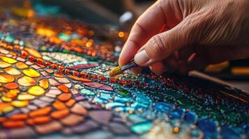 Detailed close-up view of stained glass artistry. photo