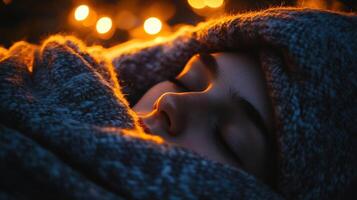 Close-up of a person sleeping warmly wrapped in textiles. photo