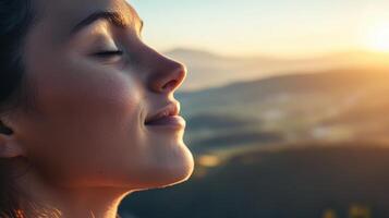 Close-up portrait of a woman in peaceful repose. photo