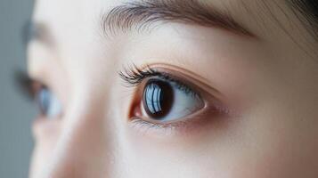 Close-up view of a person's eye and eyebrow region. photo