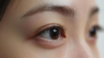 Close-up view of a person's attentive eyes. photo