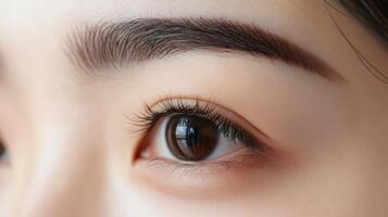 Close-up view of a woman's eye with makeup. photo