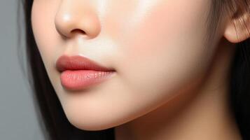 Close-up portrait of a person's face and mouth area. photo