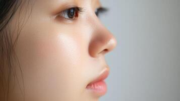 Close-up profile view of a young person's face. photo