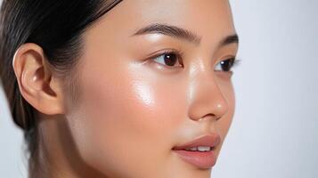 Close-up portrait of a young woman with glowing skin. photo