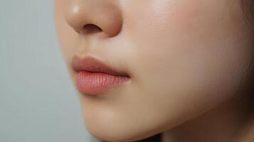 Close-up profile view of a young person's face and lips. photo