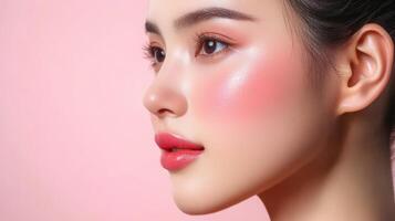 Close-up profile view of a person with attractive makeup. photo