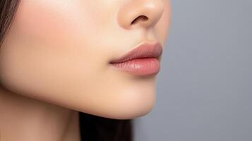 Close-up profile view of a woman's delicate lips and jawline. photo