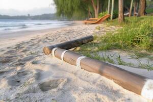 Wooden Structures on the Beach at Sunrise photo