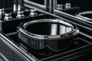 Sleek Black Cosmetic Display. High End Luxury Packaging Design. photo