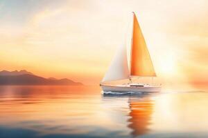 Majestic Sailboat at Golden Sunset over Calm Ocean photo