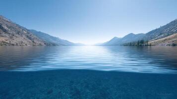 Serene Mountain Lake, Crystal Clear Waters and Majestic Peaks photo