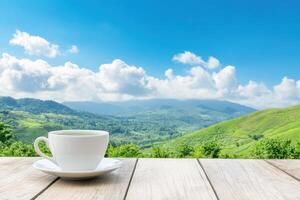 Serene Mountain View with a Cup of Tea 2 photo