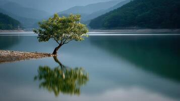 Solitude of a Tree by the Lake A Serene Landscape photo