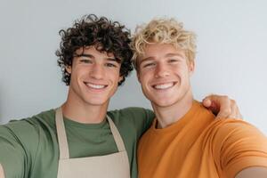 Two Happy Men Embracing, A Portrait of Friendship photo