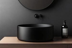 Sleek Modern Bathroom Sink with Dark Accents photo